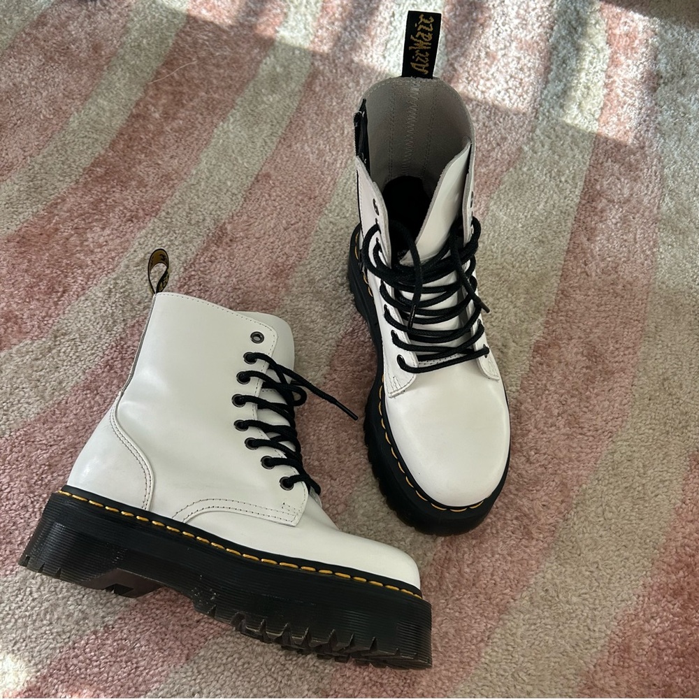 Dr. Martens White Jadon Smooth Leather Platform Boots - Picture 7 of 15